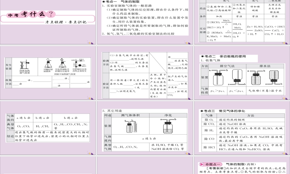 中考化学总复习 第二轮 专题训练 提升能力 专题五 气体的制取检验与净化课件