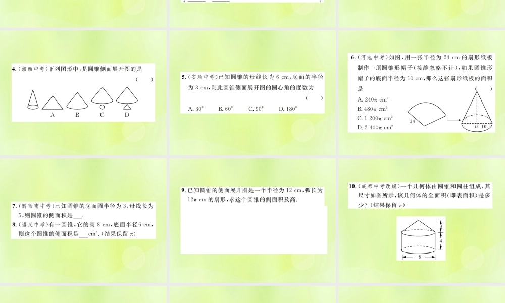 九年级数学上册 第二十四章 圆 244 弧长和扇形面积 第2课时 圆锥的侧面积和全面积课件 (新版)新人教版 课件