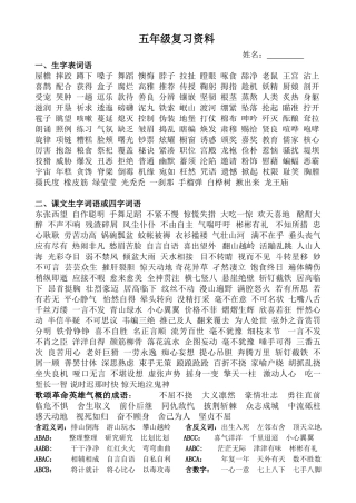 五年级上册复习资料（16开）