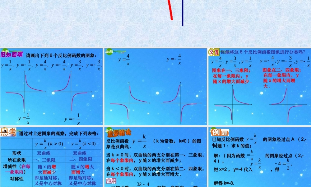八年级数学下册 9-2-2反比例函数的图象与性质 课件 苏科版 课件