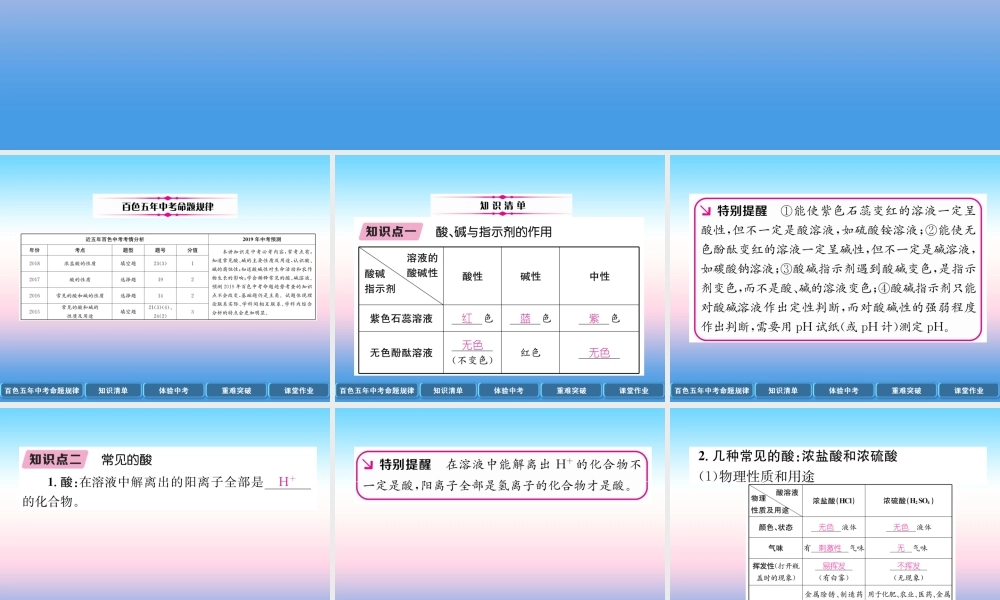 中考化学复习 第1编 教材知识梳理篇 第10单元 酸和碱 第1讲 常见的酸和碱(精讲)课件