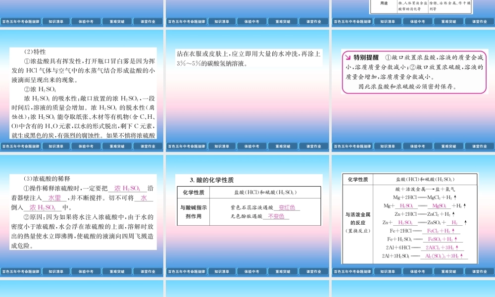 中考化学复习 第1编 教材知识梳理篇 第10单元 酸和碱 第1讲 常见的酸和碱(精讲)课件