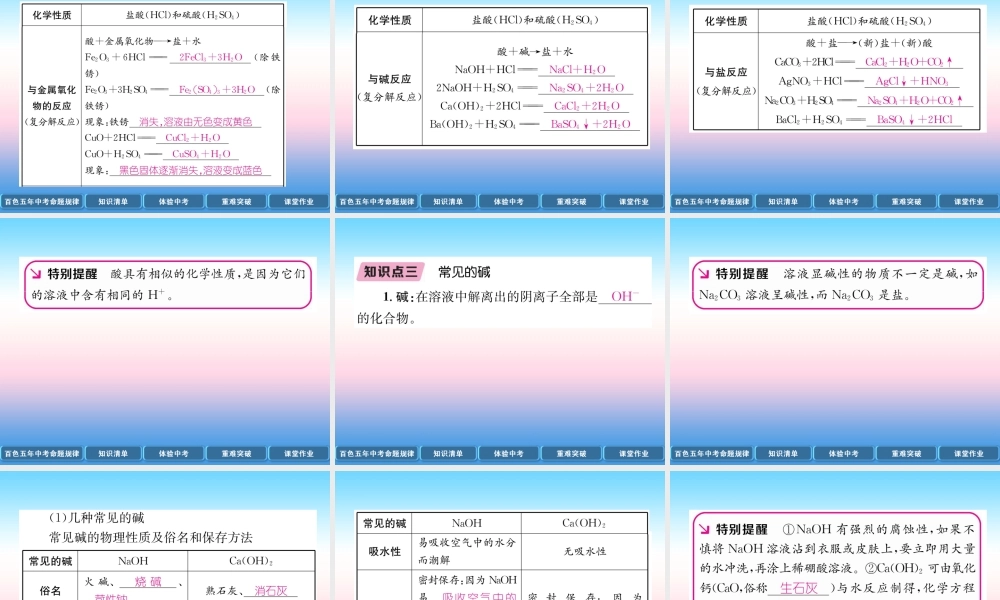 中考化学复习 第1编 教材知识梳理篇 第10单元 酸和碱 第1讲 常见的酸和碱(精讲)课件