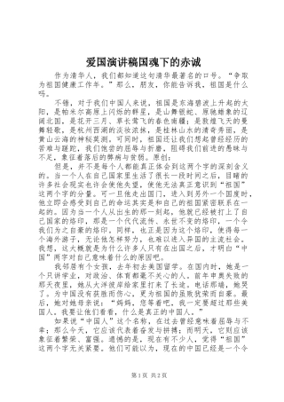 爱国演讲稿国魂下的赤诚