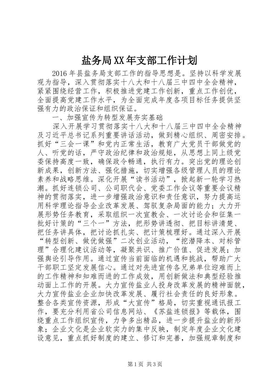 盐务局XX年支部工作计划_第1页