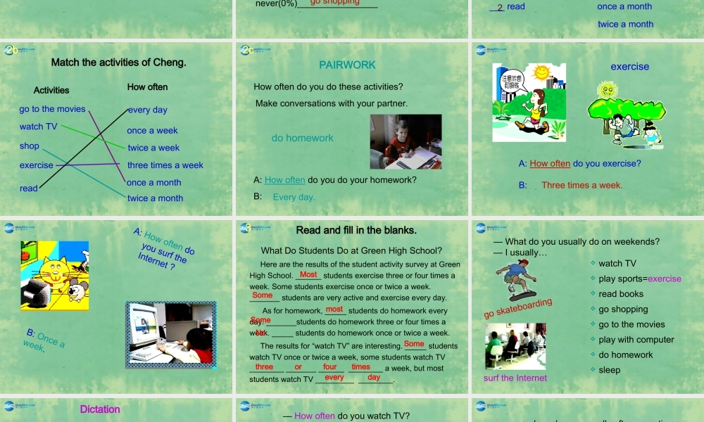 八年级英语上册 Unit 2 How often do you exercise？Section A1课件 (新版)人教新目标版 课件