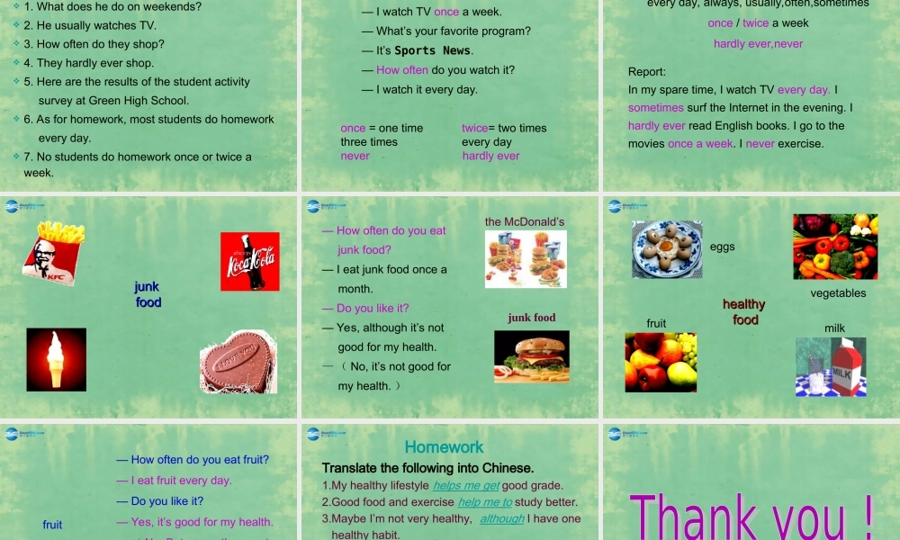 八年级英语上册 Unit 2 How often do you exercise？Section A1课件 (新版)人教新目标版 课件