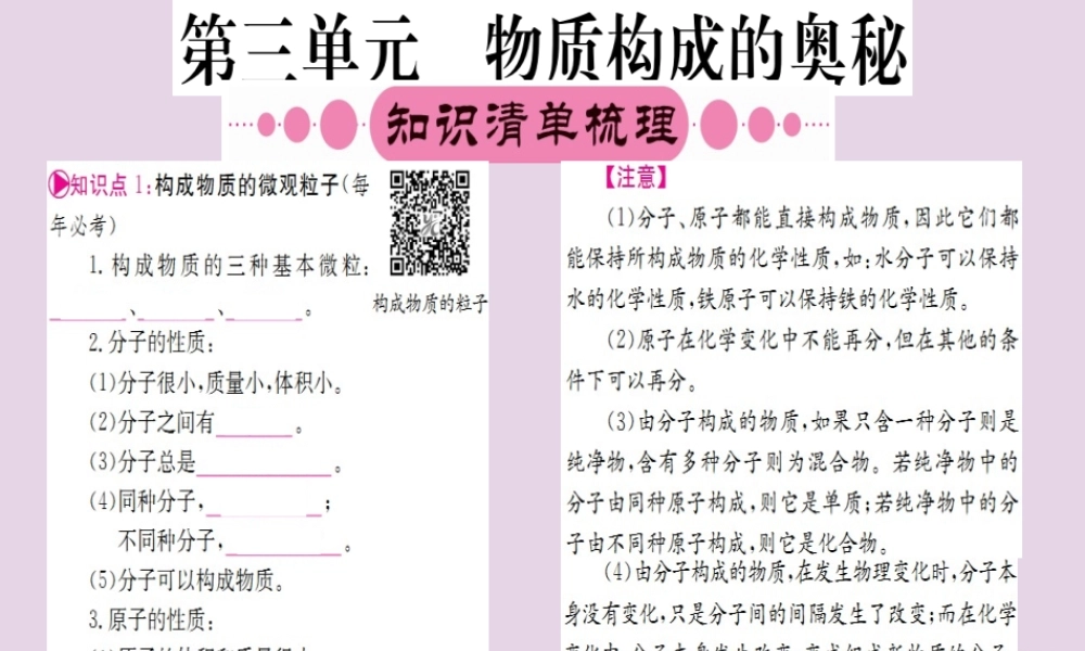云南省中考化学一轮考点复习 第三单元 物质构成的奥秘课件