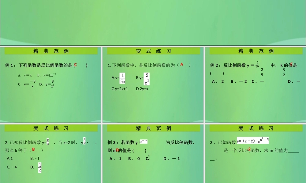 九年级数学上册 第6章 反比例函数 第1课时 反比例函数(课堂导练)习题课件 (新版)北师大版 课件