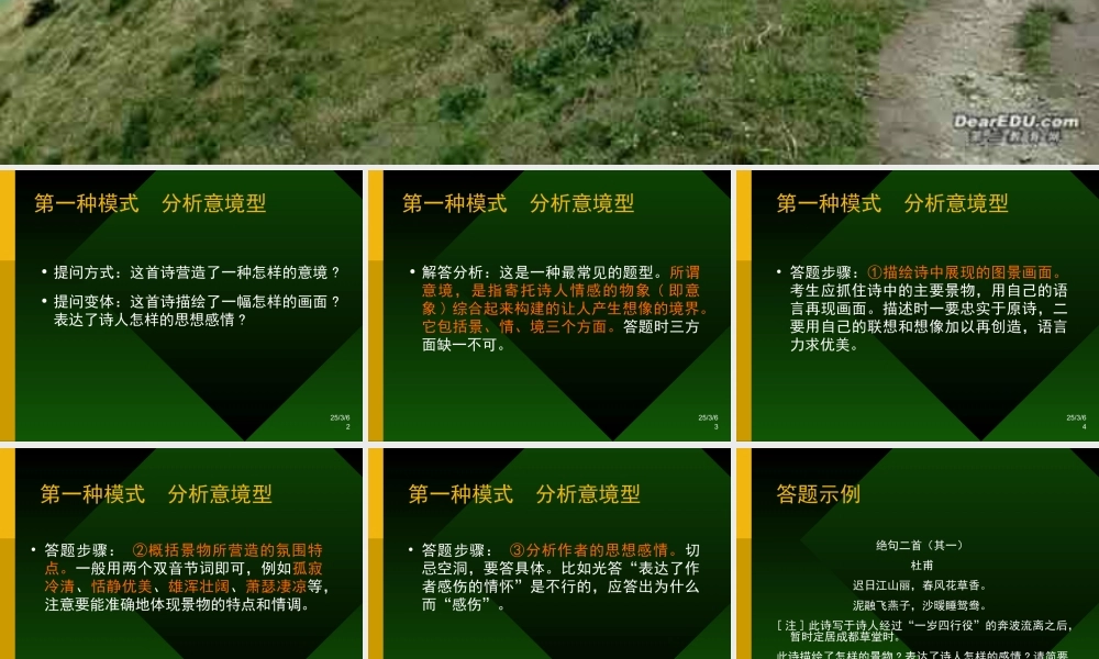 人教版高考古诗鉴赏题问答模式例析课件