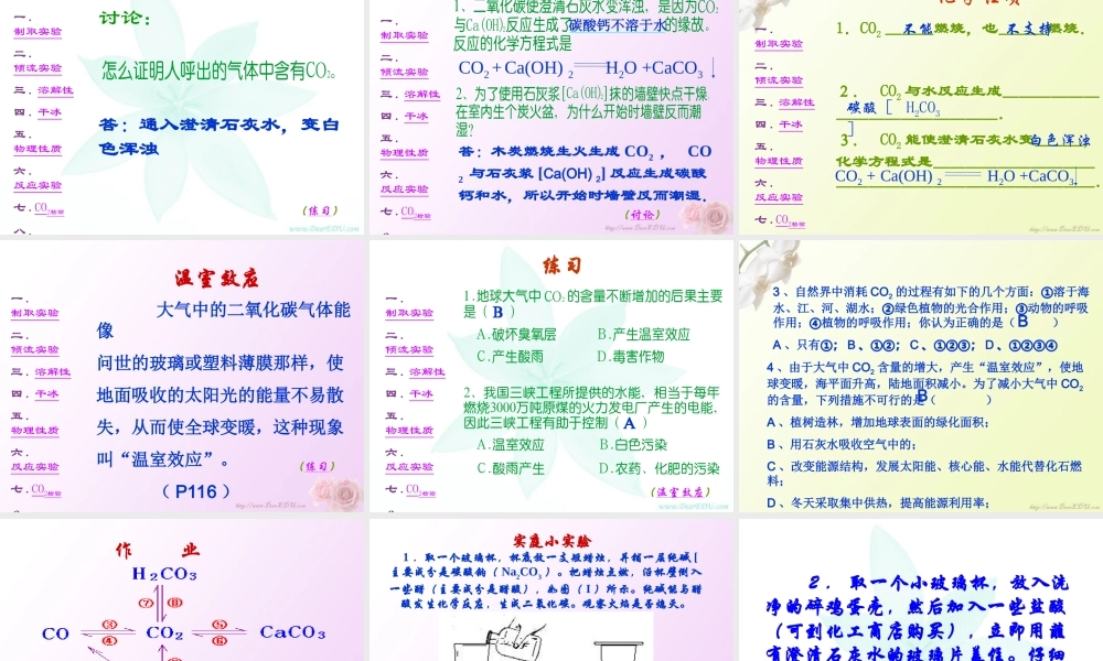 二氧化碳 专题复习 人教新课标版 课件