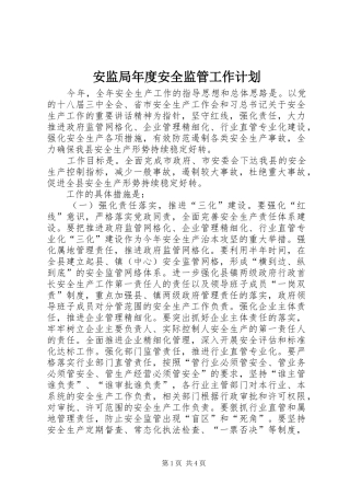 安监局年度安全监管工作计划_1