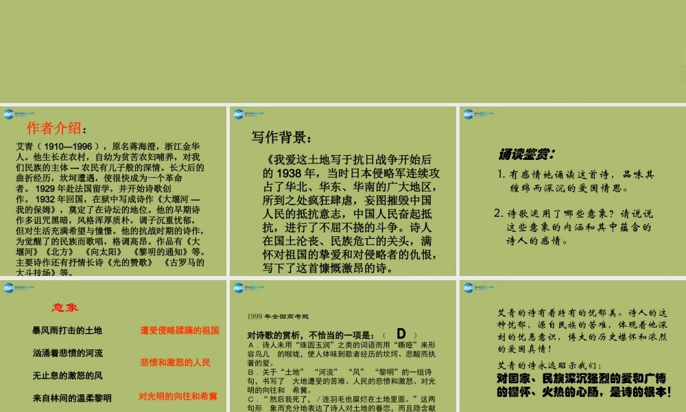 九年级语文下册 1(诗两首)我爱这土地课件2 新人教版 课件