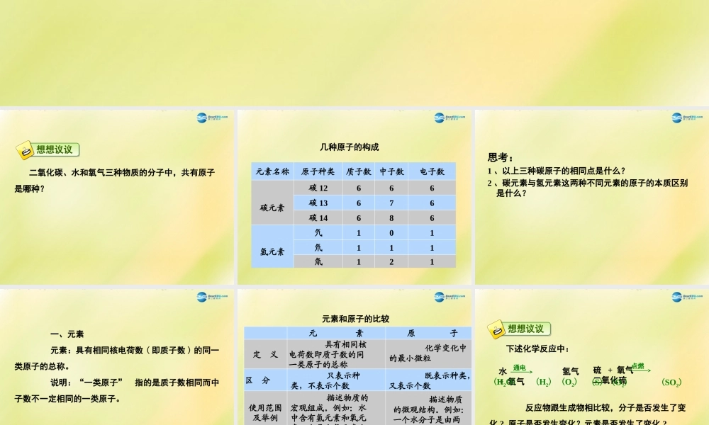 中学九年级化学上册 3.3 元素课件 (新版)新人教版 课件