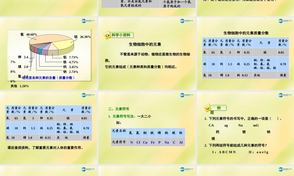 中学九年级化学上册 3.3 元素课件 (新版)新人教版 课件