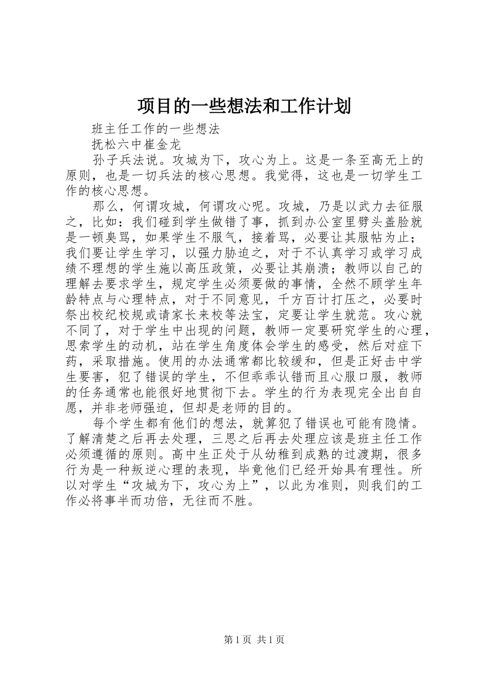 项目的一些想法和工作计划_第1页