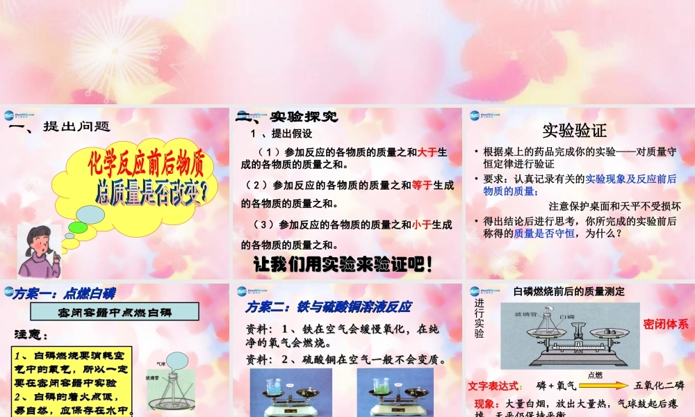 中学九年级化学上册 第五单元 课题1 质量守恒定律课件 (新版)新人教版 课件