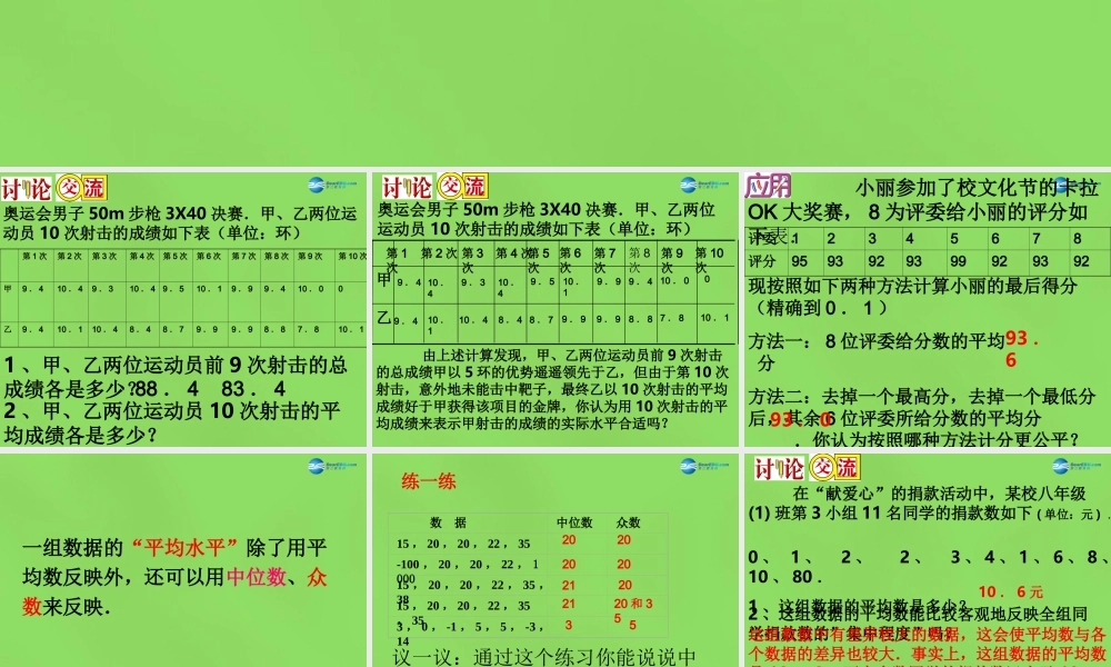 八年级数学下册(.1 数据集中趋势)课件4 (新版)沪科版 课件