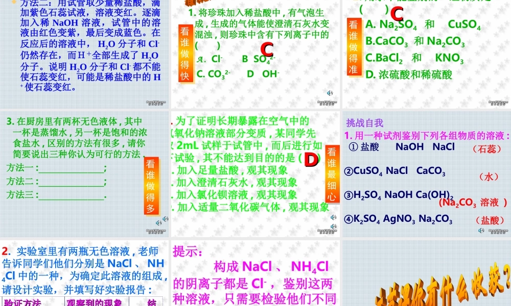 中考化学专题复习 常见物质的检验和鉴别 试题