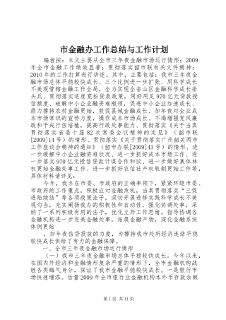 市金融办工作总结与工作计划