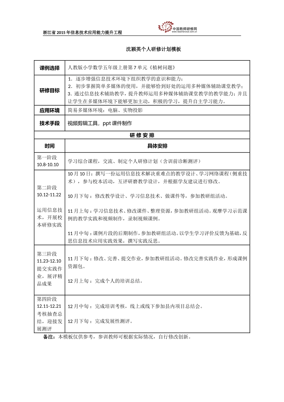 沈颖英个人研修计划模板_第1页