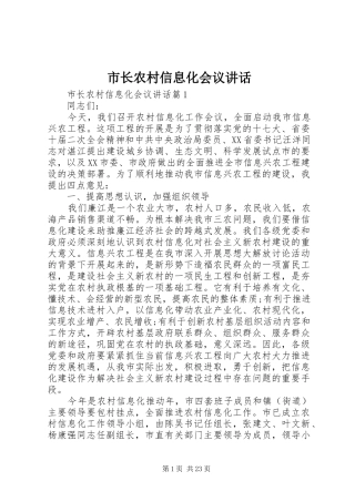 市长农村信息化会议讲话