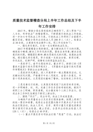 质量技术监督稽查分局上半年工作总结及下半年工作安排