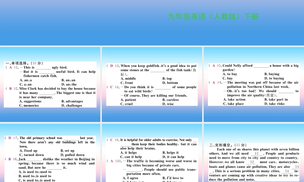 九年级英语全册 Unit 13 We re trying to save the earth周末作业习题课件 (新版)人教新目标版 课件