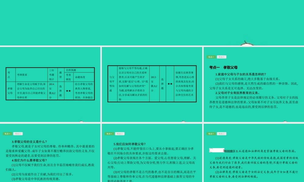 中考政治 第一编 基础篇 第二部分 我与他人和集体 第7讲 孝敬父母 学会沟通课件