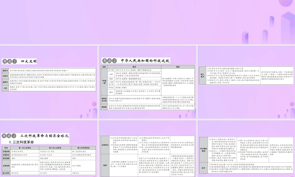 中考历史总复习 专题复习(十)科技创新 持续发展课件 新人教版 课件