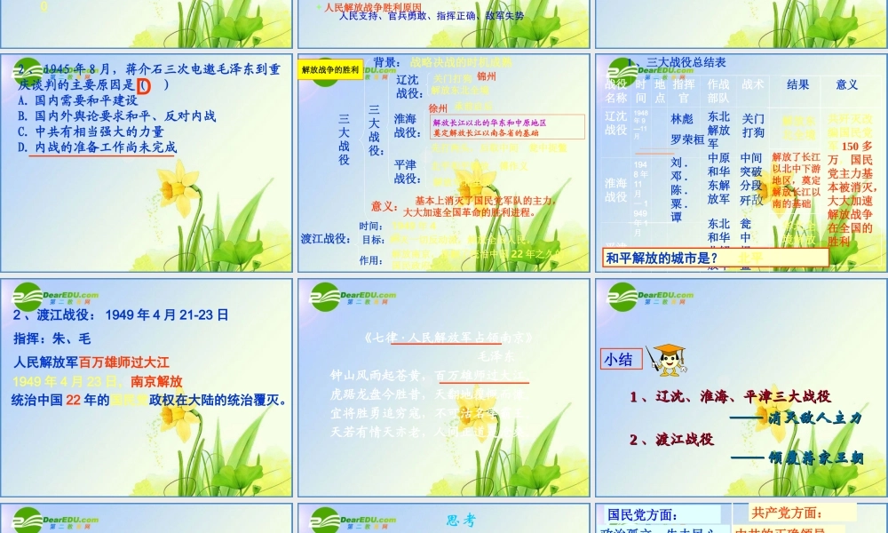 中考历史 第一轮复习课件－八上第五单元解放战争 课件北师版 八年级历史 中考考点第一轮复习课件(原创精品 针对陕西中考)北师大版 ( 六套)