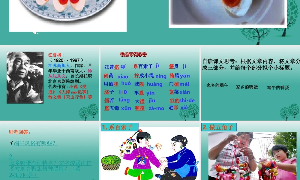 八年级语文上册 2(端午的鸭蛋)课件 鲁教版五四制 课件