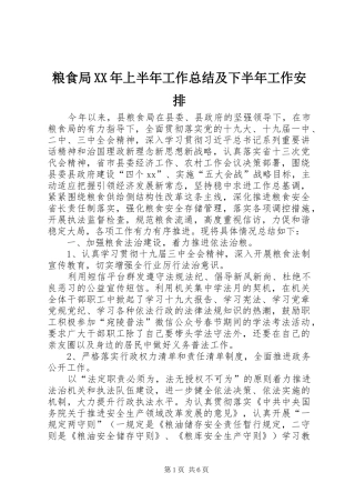粮食局XX年上半年工作总结及下半年工作安排