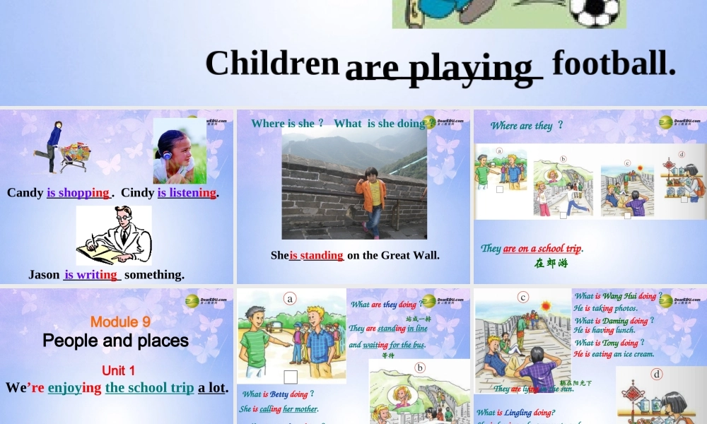 中学七年级英语上册 Module 9 People and places Unit 1 We re enjoying the school trip a lot课件 (新版)外研版 课件