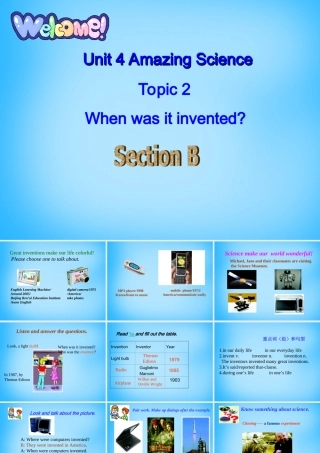 九年级英语上册 Unit 4 Topic 1 When was it invented Section B课件 (新版)仁爱版 课件