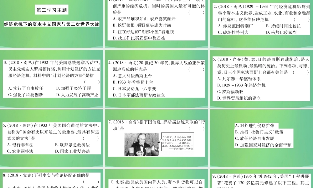 中考历史复习 第一篇 教材系统复习 5 世界现代史 第二学习主题 经济危机下的资本主义国家与第二次世界大战习题课件