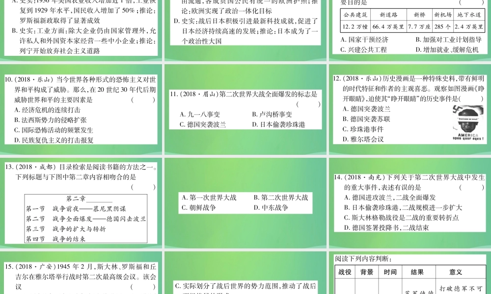 中考历史复习 第一篇 教材系统复习 5 世界现代史 第二学习主题 经济危机下的资本主义国家与第二次世界大战习题课件