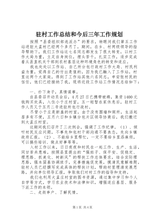 驻村工作总结和今后三年工作规划