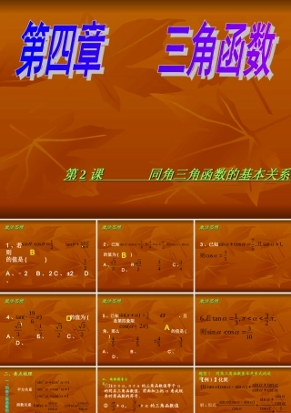 同角三角函数的基本关系第二课课件 新课标 人教版 课件