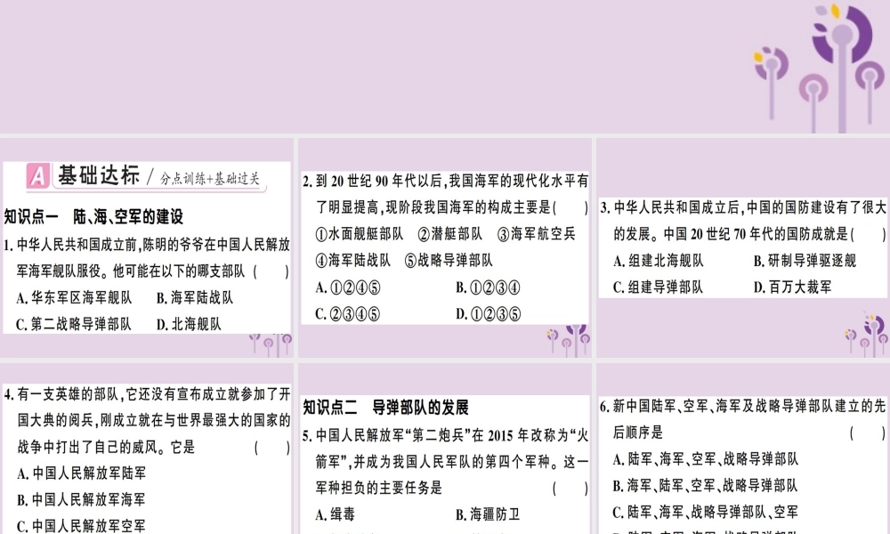 春八年级历史下册 第五单元 国防建设与外交成就 第15课 钢铁长城同步训练课件 新人教版 课件