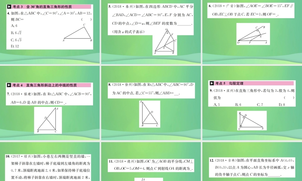 中考数学复习 第四单元 图形的初步认识与三角形 第16讲 直角三角形课件