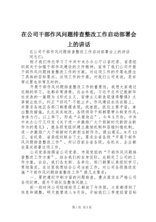 在公司干部作风问题排查整改工作启动部署会上的讲话