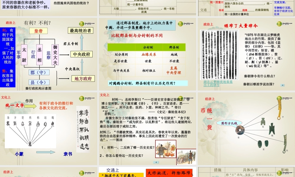 八年级历史与社会上册 第4单元 第1课第2框 秦始皇开创大一统基业课件 人教版 课件