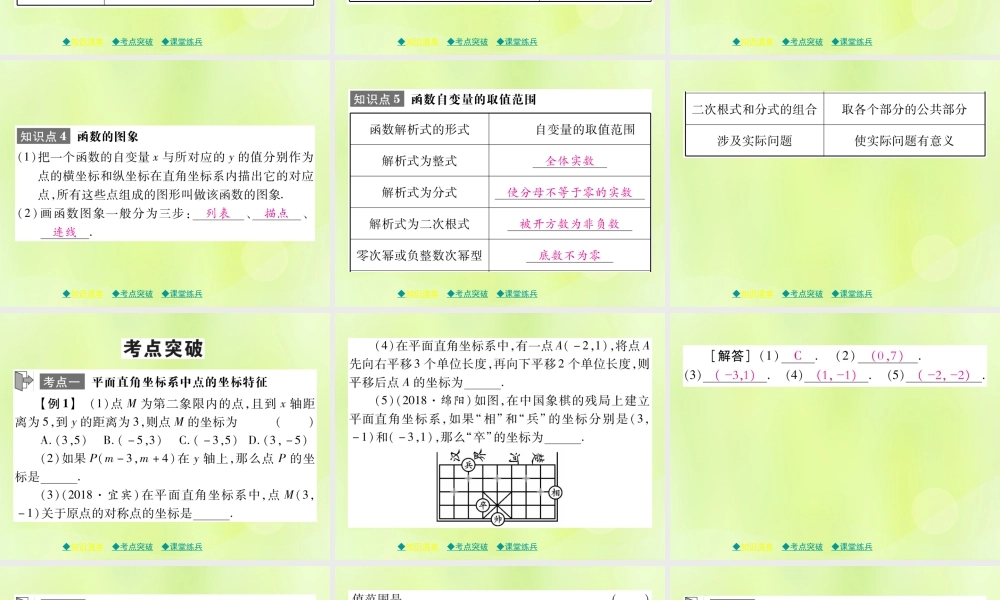 中考数学总复习 第一部分 考点梳理 第三章 函数及其图象 第9课时 平面直角坐标系与函数课件