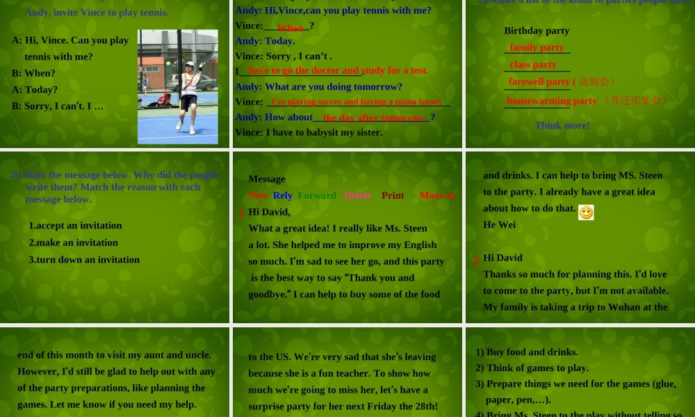 八年级英语上册 Unit 9 Can you come to my party Section B课件 (新版)人教新目标版 课件