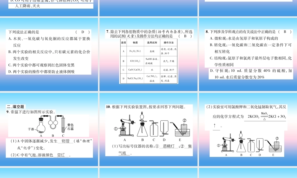 中考化学复习 第1编 教材知识梳理篇 第6单元 碳和碳的氧化物(精练)课件