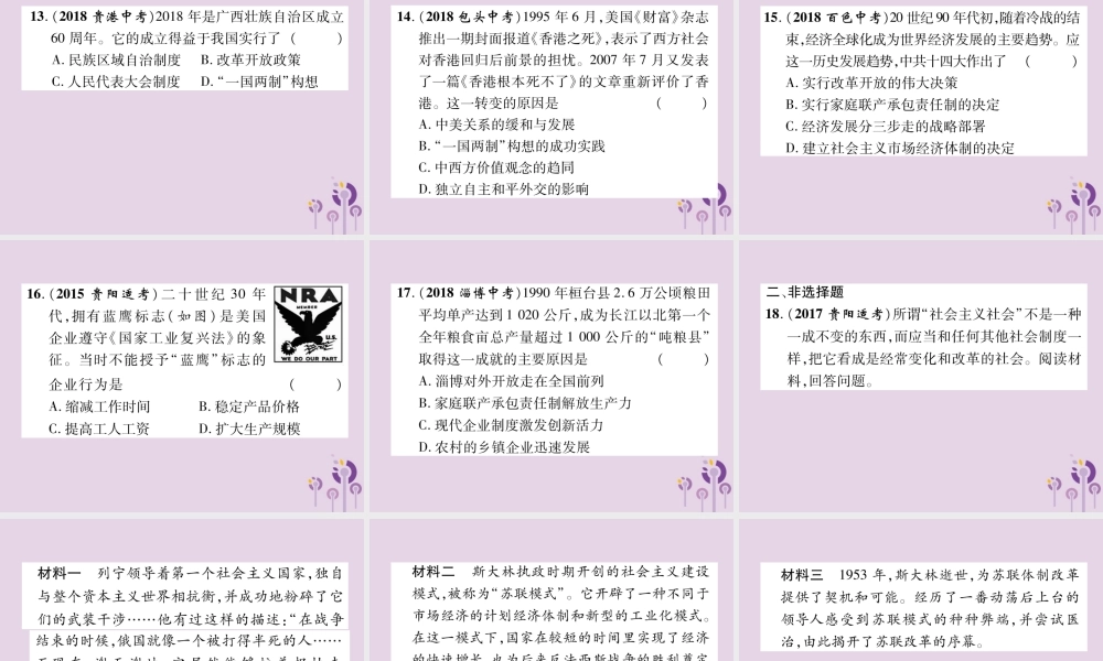 中考历史总复习 第二编 热点专题速查篇 专题6 世界近现代的重要改革与制度创新(精练)课件