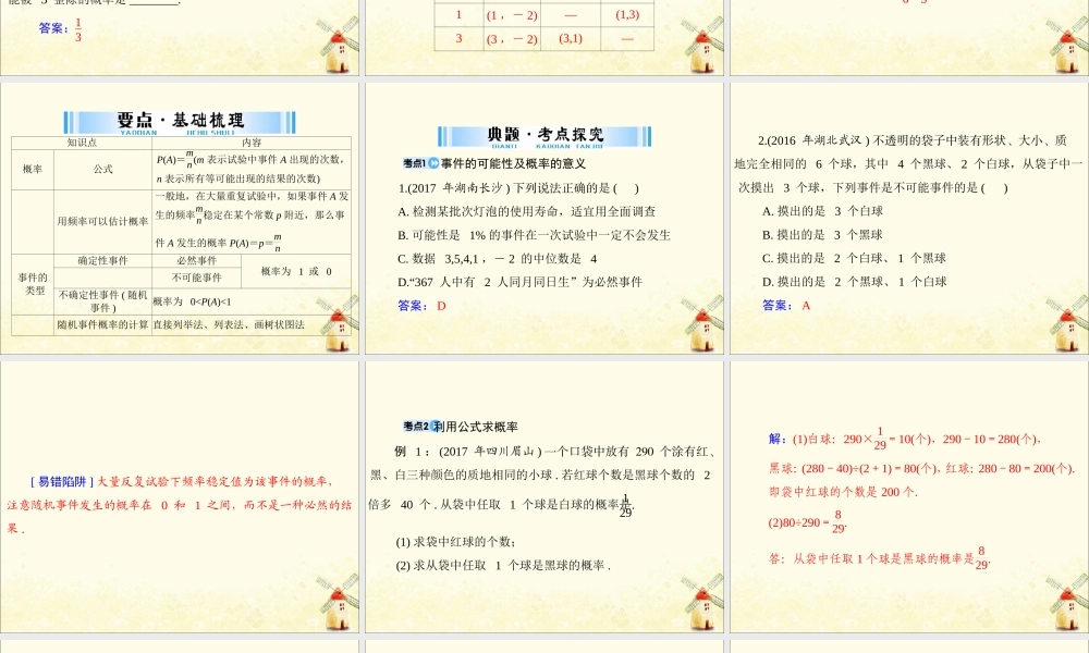 广东省中考数学复习 第一部分 中考基础复习 第六章 统计与概率 第2讲 事件的概率课件