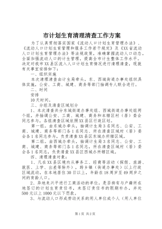 市计划生育清理清查工作方案