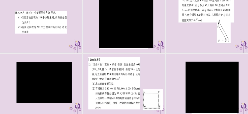 九年级数学上册 第2章 一元二次方程 25 一元二次方程的应用 第2课时 图形面积与几何问题作业课件 (新版)湘教版 课件